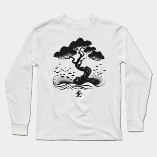 Vintage Bonsai: A Black Minimalist Design Long Sleeve T-Shirt